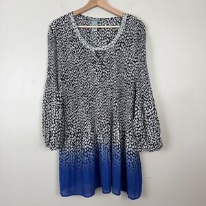 Catherines Top Women 1X Stretch Ombré Accordion Pleated Embellished V Neck Tunic